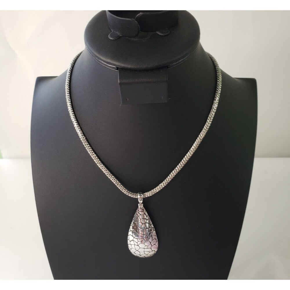 Janice Girardi JGD Sterling Silver Necklace w/Large Pendant Pebbled Teardrop 18"